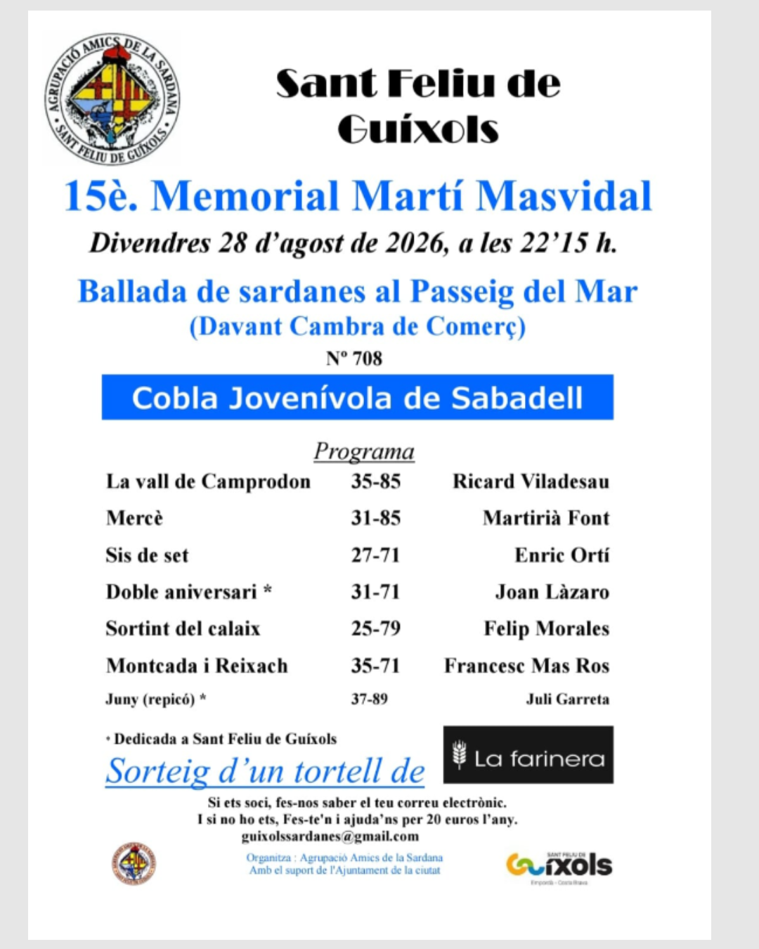Ballada de sardanes a Sant Feliu de Guíxols pel 15è Memorial Martí Masvidal